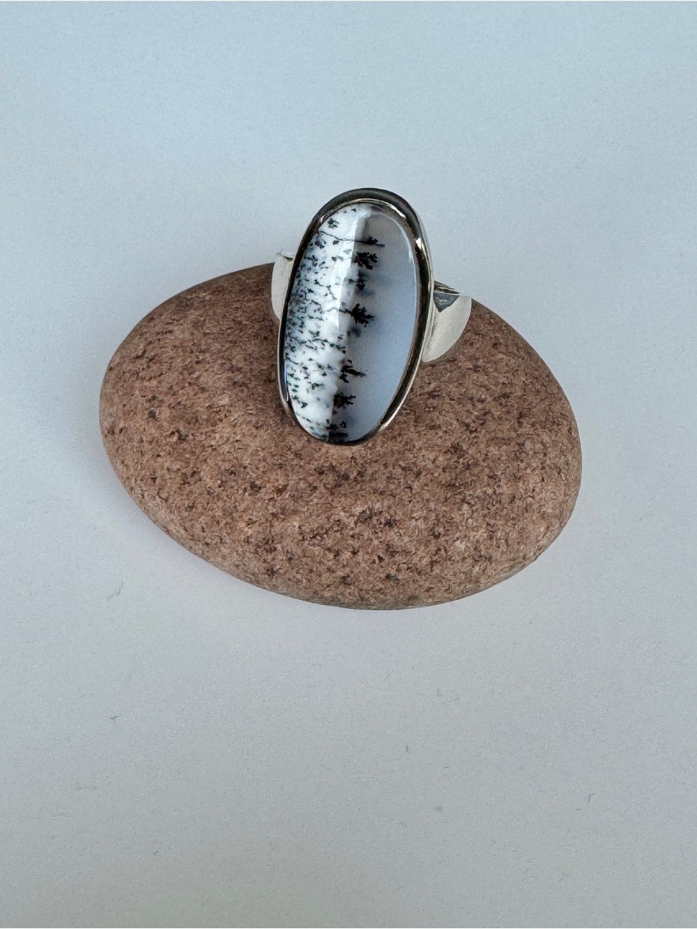 UNIQUE Landscape Patterned Dendritic Agate Ring in Sterling Silver